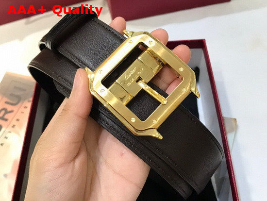 Cartier Santos De Cartier Belt Black Cowhide Golden Finish Buckle Replica
