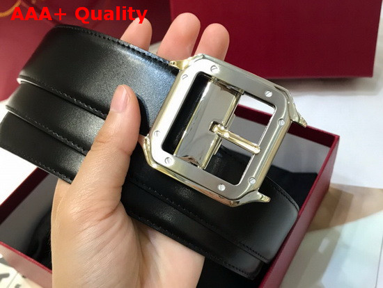 Cartier Santos De Cartier Belt Black Cowhide Palladium Finish Buckle Replica