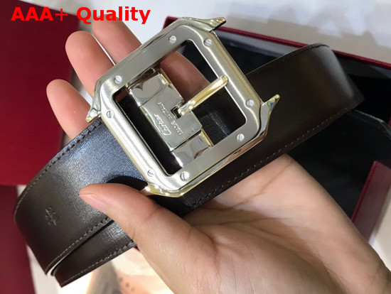 Cartier Santos De Cartier Belt Black Cowhide Palladium Finish Buckle Replica