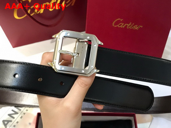 Cartier Santos De Cartier Belt Black Cowhide Palladium Finish Buckle Replica