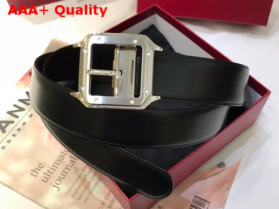 Cartier Santos De Cartier Belt Black Cowhide Palladium Finish Buckle Replica