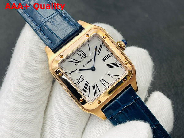 Cartier Santos Dumont Watch Large Model Quartz Movement Rose Gold Leather Replica