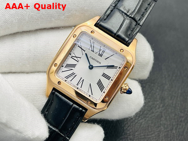 Cartier Santos Dumont Watch Large Model Quartz Movement Rose Gold Leather Replica