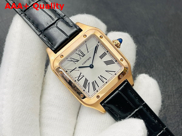 Cartier Santos Dumont Watch Large Model Quartz Movement Rose Gold Leather Replica