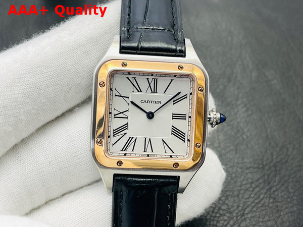 Cartier Santos Dumont Watch Large Model Quartz Movement Rose Gold Steel Leather Replica