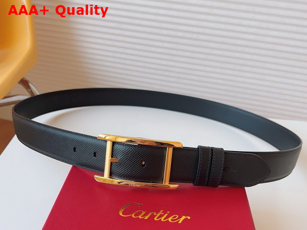 Cartier Tank Belt in Black Textured Cowhide Leather with Golden Finish Ardillon Buckle Replica