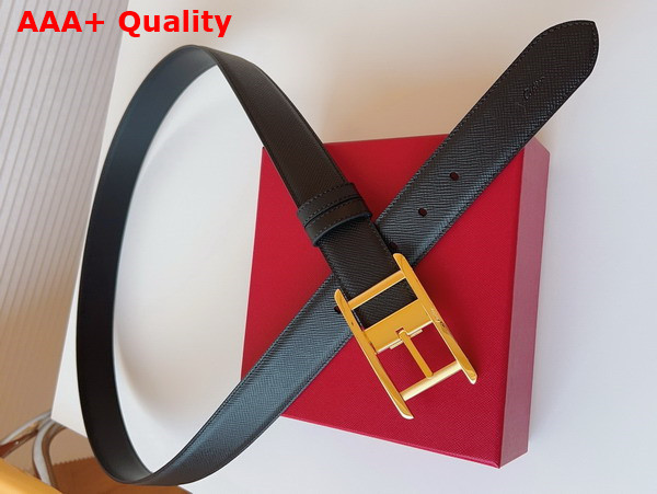 Cartier Tank Belt in Black Textured Cowhide Leather with Golden Finish Ardillon Buckle Replica