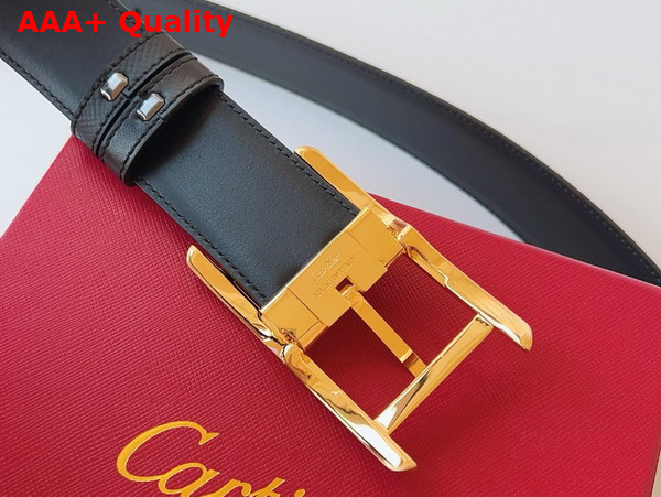 Cartier Tank Belt in Black Textured Cowhide Leather with Golden Finish Ardillon Buckle Replica