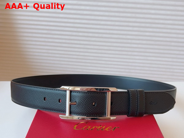 Cartier Tank Belt in Black Textured Cowhide Leather with Palladium Finish Ardillon Buckle Replica