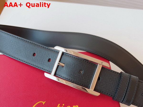 Cartier Tank Belt in Black Textured Cowhide Leather with Palladium Finish Ardillon Buckle Replica