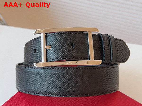 Cartier Tank Belt in Black Textured Cowhide Leather with Palladium Finish Ardillon Buckle Replica