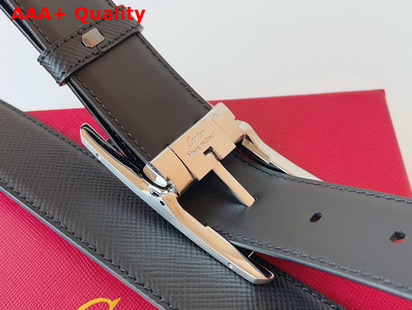 Cartier Tank Belt in Black Textured Cowhide Leather with Palladium Finish Ardillon Buckle Replica