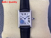 Cartier Tank Must Watch Large Model High Autonomy Quartz Movement Steel and Black Leather Replica