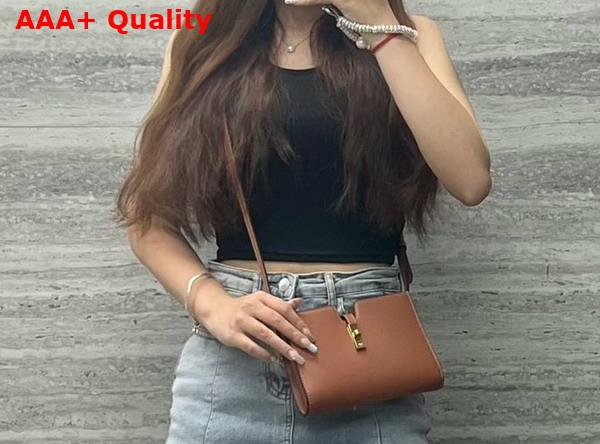 Celine 16 Strap Pochette in Tan Supple Calfskin Replica