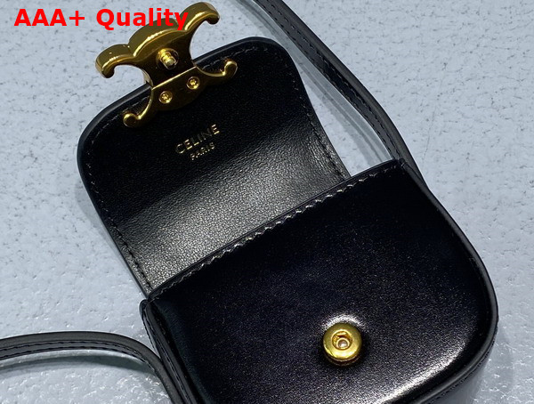 Celine Airpods Case with Strap in Black Shiny Calfskin Replica