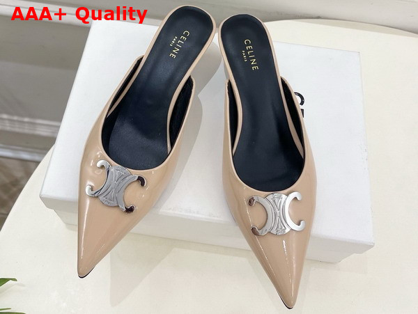 Celine Alma Triomphe Mule in Beige Rose Glossy Calfskin Replica