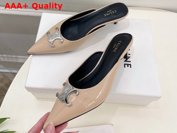 Celine Alma Triomphe Mule in Beige Rose Glossy Calfskin Replica