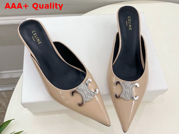 Celine Alma Triomphe Mule in Beige Rose Glossy Calfskin Replica