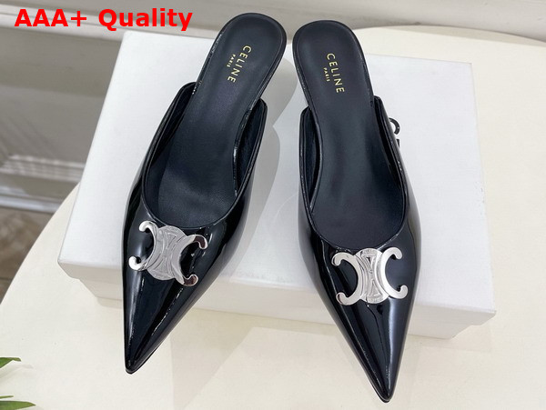 Celine Alma Triomphe Mule in Black Glossy Calfskin Replica