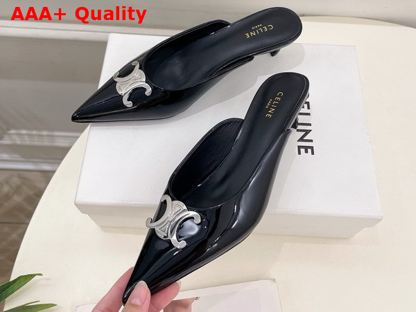 Celine Alma Triomphe Mule in Black Glossy Calfskin Replica