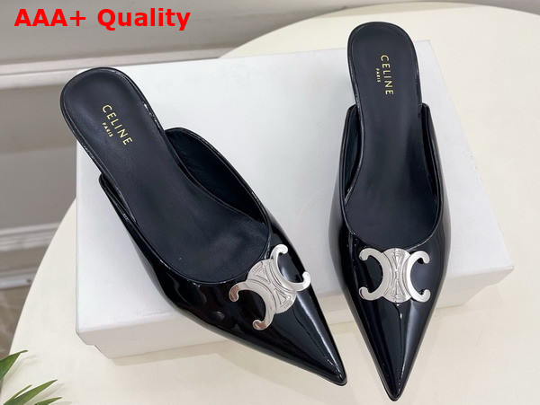 Celine Alma Triomphe Mule in Black Glossy Calfskin Replica