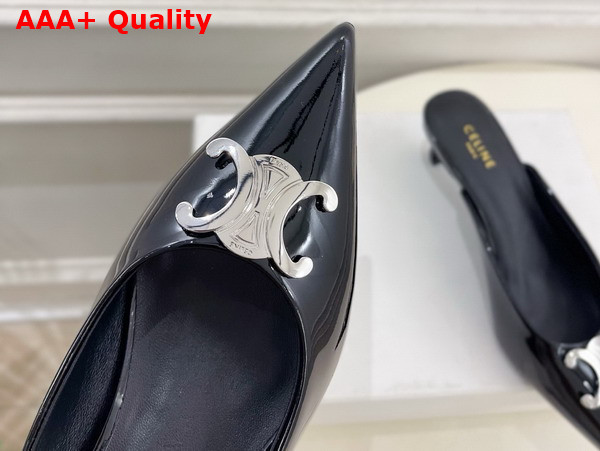 Celine Alma Triomphe Mule in Black Glossy Calfskin Replica