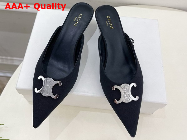 Celine Alma Triomphe Mule in Gros Grain Fabric Black Replica