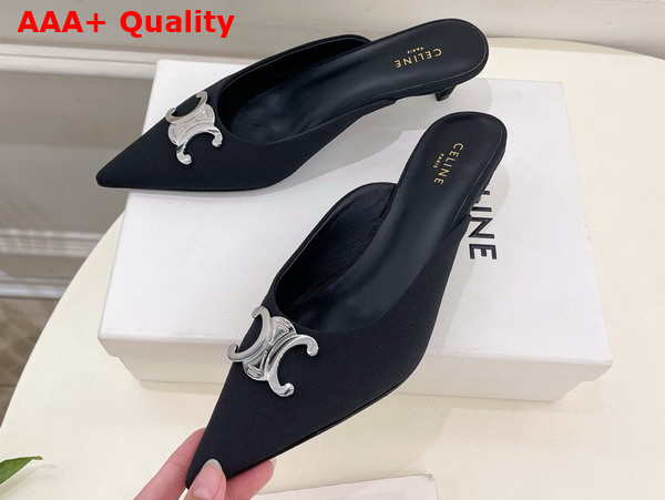 Celine Alma Triomphe Mule in Gros Grain Fabric Black Replica