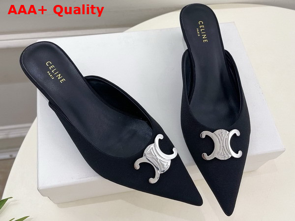 Celine Alma Triomphe Mule in Gros Grain Fabric Black Replica