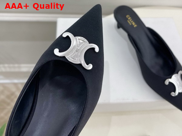 Celine Alma Triomphe Mule in Gros Grain Fabric Black Replica