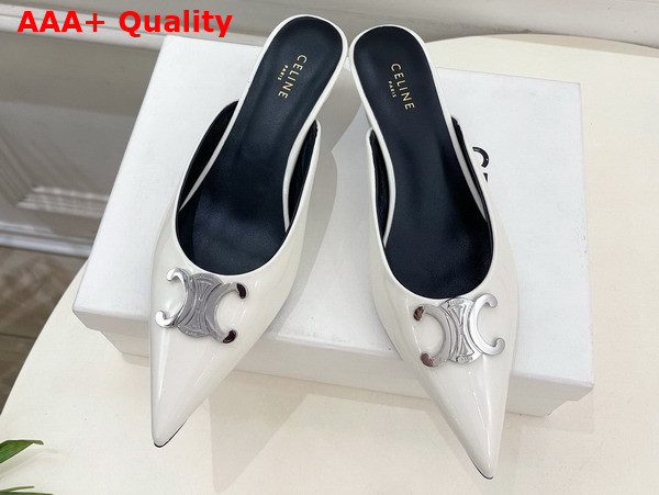 Celine Alma Triomphe Mule in Ivory Glossy Calfskin Replica