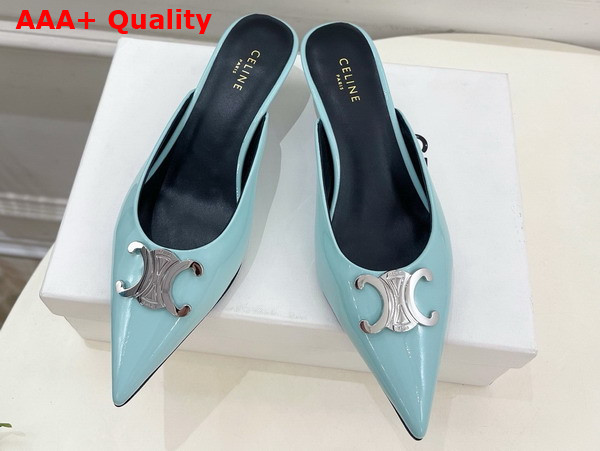 Celine Alma Triomphe Mule in Light Blue Glossy Calfskin Replica
