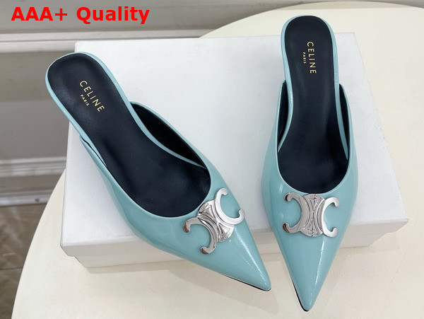 Celine Alma Triomphe Mule in Light Blue Glossy Calfskin Replica