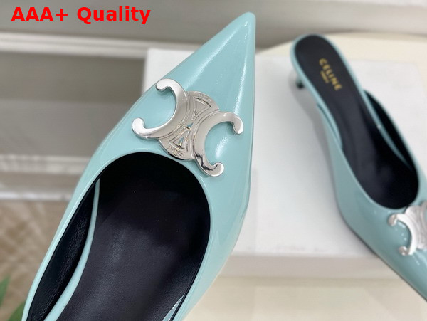 Celine Alma Triomphe Mule in Light Blue Glossy Calfskin Replica