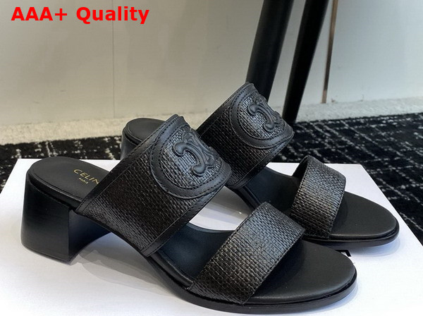 Celine Appoline Mule in Black Raffia and Calfskin Replica