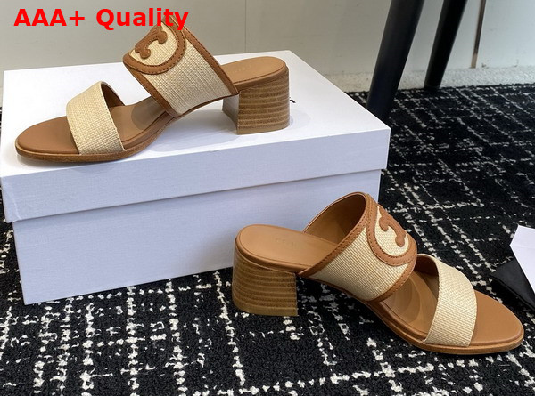 Celine Appoline Mule in Raffia and Calfskin Beige Tan Replica