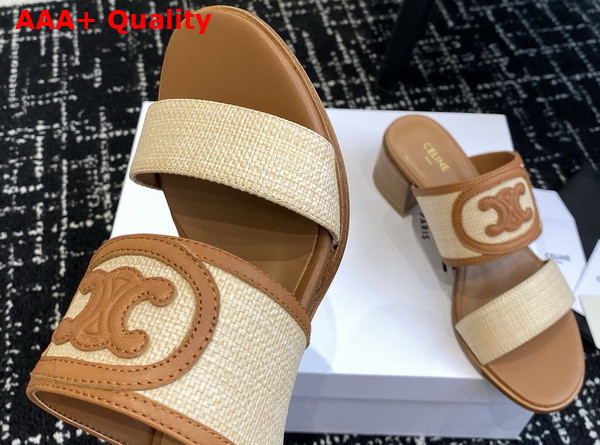 Celine Appoline Mule in Raffia and Calfskin Beige Tan Replica