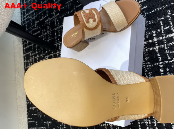 Celine Appoline Mule in Raffia and Calfskin Beige Tan Replica