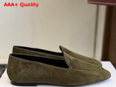 Celine Aura Slip On Loafer in Khaki Suede Calfskin Replica