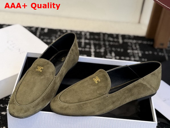 Celine Aura Slip On Loafer in Khaki Suede Calfskin Replica