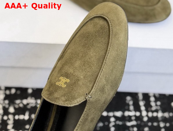 Celine Aura Slip On Loafer in Khaki Suede Calfskin Replica