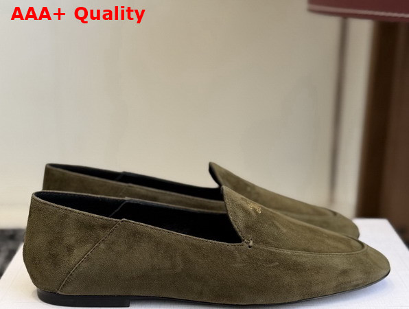 Celine Aura Slip On Loafer in Khaki Suede Calfskin Replica