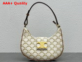 Celine Ava Triomphe Soft Bag in White Triomphe Canvas and Tan Calfskin Replica