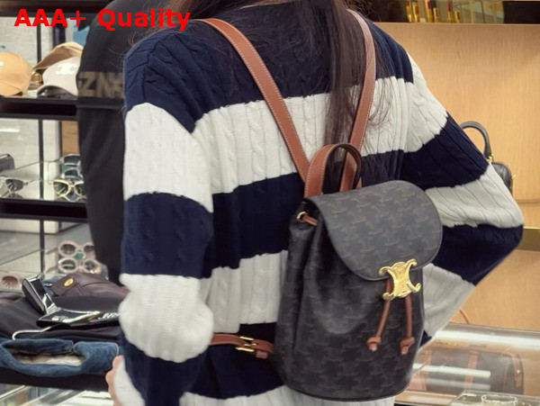 Celine Backpack Celine Bonnie in Triomphe Canvas and Calfskin Tan Replica