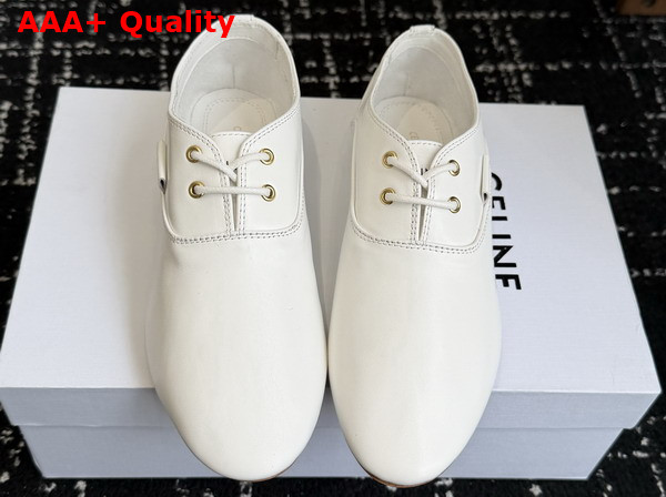 Celine Ballet Lace Up Shoe in Ultra White Lambskin Replica