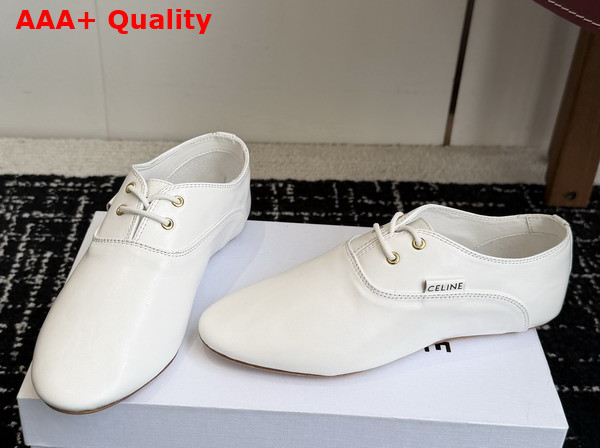 Celine Ballet Lace Up Shoe in Ultra White Lambskin Replica