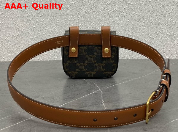 Celine Belt Bag Triomphe Belt in Triomphe Canvas and Calfskin Tan Replica