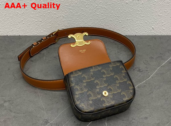Celine Belt Bag Triomphe Belt in Triomphe Canvas and Calfskin Tan Replica