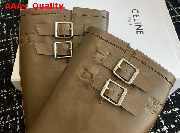 Celine Biker Mid Boot with Harness in Khaki Calfskin Replica