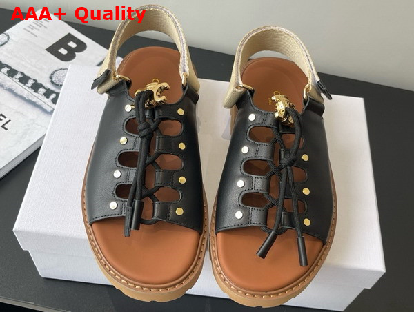 Celine Billie Chunky Sandal in Calfskin and Textile Black and Ecru Replica